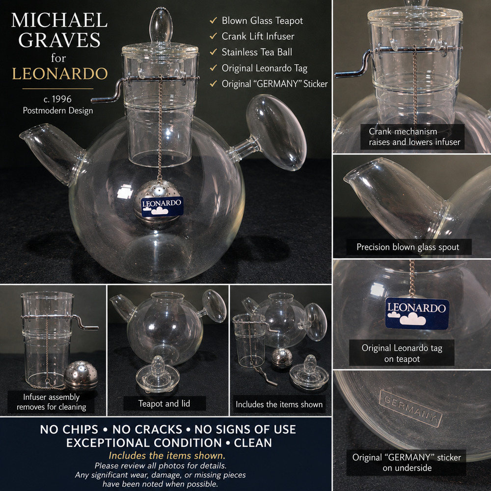 Michael Graves Leonardo Nanna Glass Teapot Germany Crank Infuser Postmodern 1996